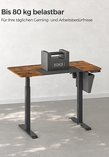 SONGMICS Hevet nedre bord, 4 hyder, med stofflomme - rustikk brun/svart sponplate og stl (120x60)