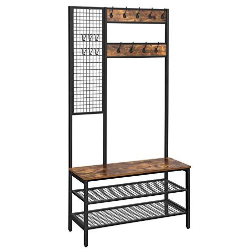 VASAGLE entropstilling, m. meshvg, 15 kroge, 3 hylder - brun spnplade og sort stl