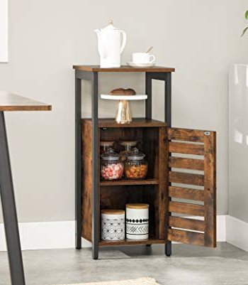 VASAGLE sidebord, m. 1 sprossedr, 1 pent rom og 1 hylle - rustikk brun sponplate og sort stl (37x30)