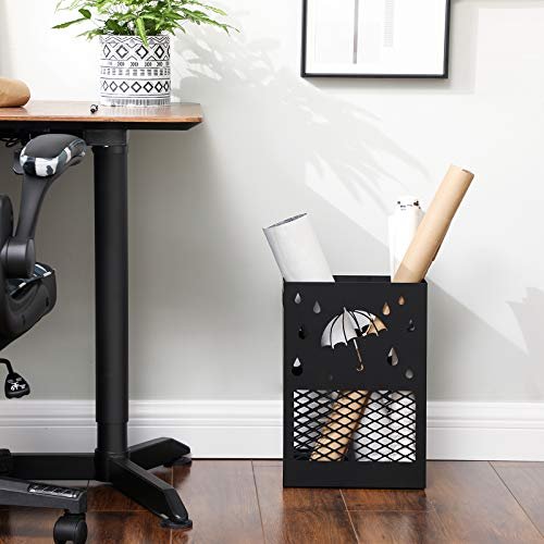 SONGMICS paraplystativ, rektangulrt, m. avtakbart dryppbrett, 4 kroker, utskjringer - svart stl