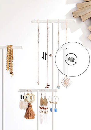 SONGMICS smykkestativ - hvitt jern og naturlig tre