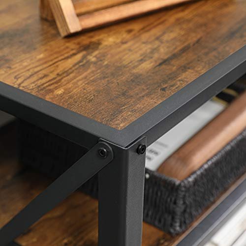 VASAGLE TV-bord, m. 2 hyller - rustikk brun sponplate og sort stl (140x39,2)