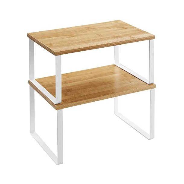 Krydderihylde, stabelbar - natur bambus og hvid metal (st med 2)