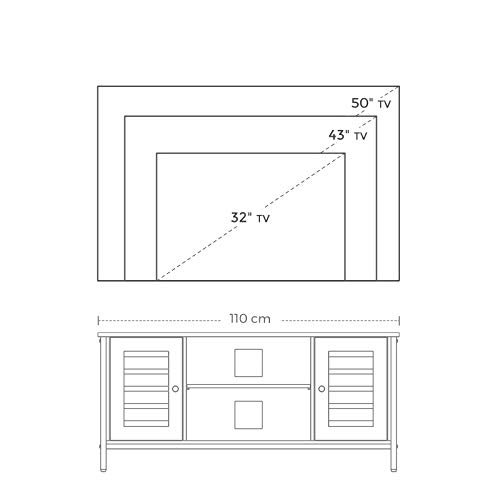 VASAGLE TV-Ständer, mit 2 Lamellentüren und 1 Regal – rustikale braune Spanplatte und schwarzer Stahl (110 x 40)