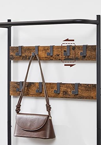 VASAGLE inngangsarrangement, m.  9 kroker, benk, hengestang, 2 hyller, brun sponplate og sort stl