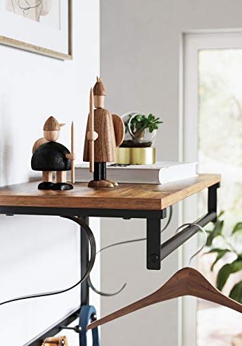 VASAGLE hattehylle, m. 5 kroker og 1 hengerstang - brun sponplate og sort stl