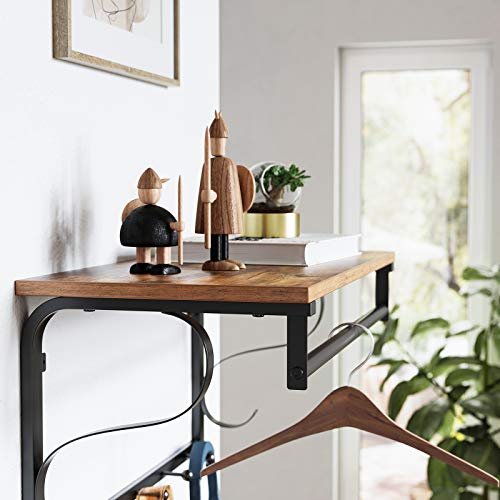 VASAGLE hattehylle, m. 5 kroker og 1 hengerstang - brun sponplate og sort stl