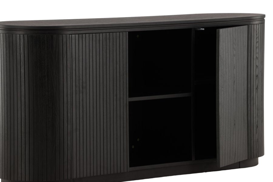 VIND KOLLEKSJON Fjllbacka skjenk, m. 2 drer og hyller - svart eikefiner/MDF (160x48)