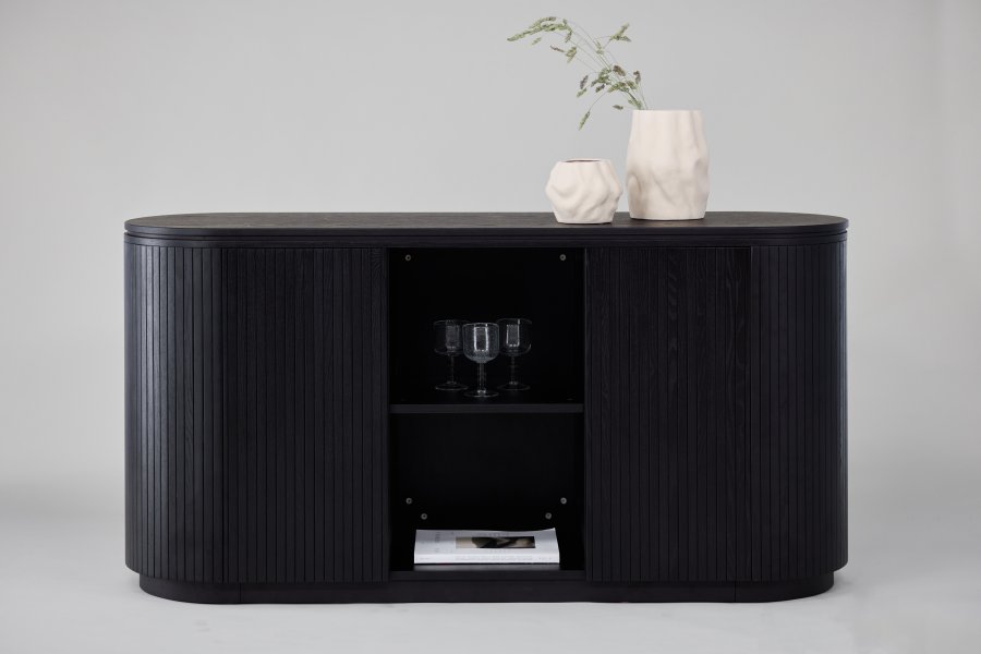 VIND KOLLEKSJON Fjllbacka skjenk, m. 2 drer og hyller - svart eikefiner/MDF (160x48)