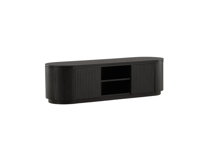 VIND KOLLEKSJON Fjllbacka TV-bord, m. 2 drer og hyller - svart eikefiner/MDF (160x48)