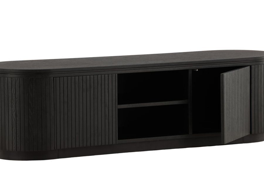 VIND KOLLEKSJON Fjllbacka TV-bord, m. 2 drer og hyller - svart eikefiner/MDF (160x48)