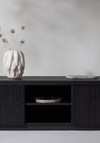 VIND KOLLEKSJON Fjllbacka TV-bord, m. 2 drer og hyller - svart eikefiner/MDF (160x48)