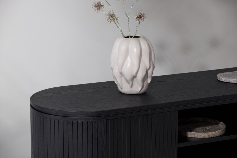 VIND KOLLEKSJON Fjllbacka TV-bord, m. 2 drer og hyller - svart eikefiner/MDF (160x48)