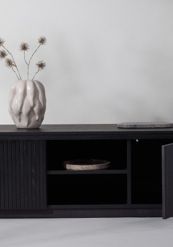 VIND KOLLEKSJON Fjllbacka TV-bord, m. 2 drer og hyller - svart eikefiner/MDF (160x48)