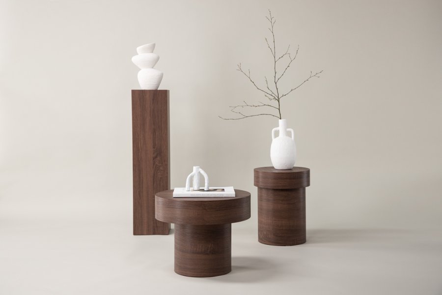 VIND COLLECTION Malung sidebord, rundt - mrkebrunt papirlaminat (50)