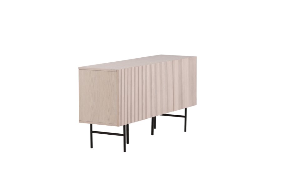 VIND KOLLEKSJON Björkön skjenk, m. 3 drer og 2 hyller - hvitkalket finer og sort stl (150x42)