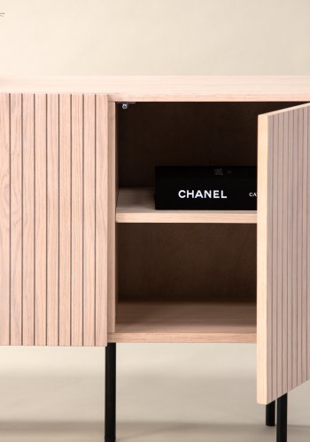 VIND KOLLEKSJON Björkön skjenk, m. 3 drer og 2 hyller - hvitkalket finer og sort stl (150x42)