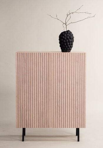 VIND KOLLEKSJON Bjrkn Hyskap, m. 2 drer og 3 hyller - hvitkalket finer og sort stl