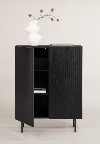 VIND KOLLEKSJON Björkön Hyskap, m. 2 drer og 3 hyller - sort finér og sort stl