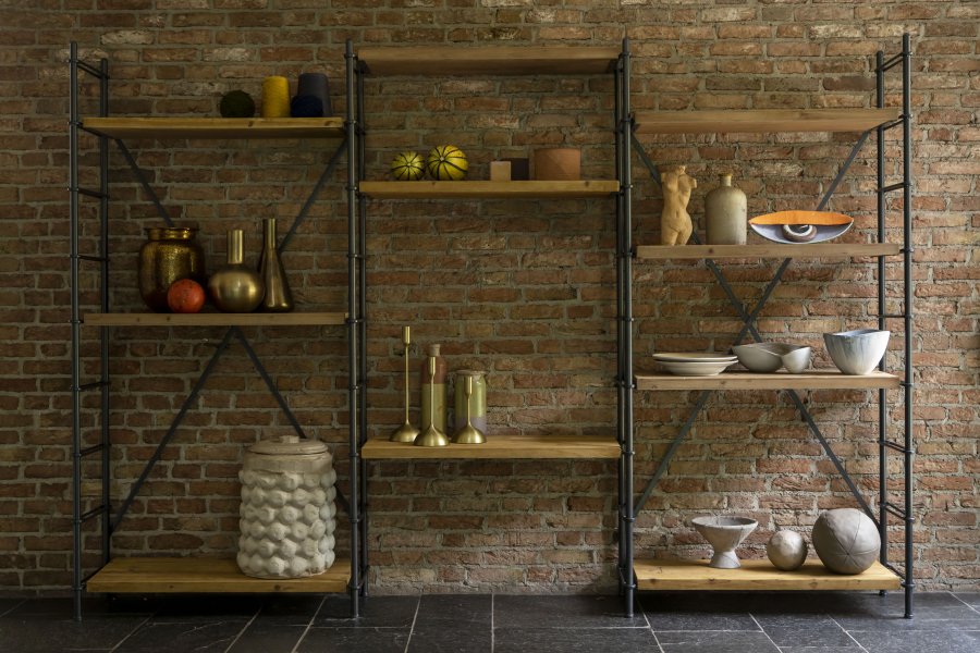 DUTCHBONE Eisenbücherregal mit 4 Regalen - Naturholz und Eisen