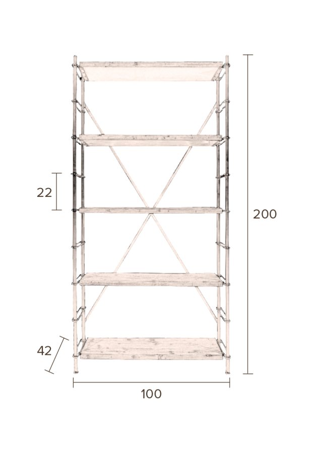 DUTCHBONE Eisenbücherregal mit 4 Regalen - Naturholz und Eisen