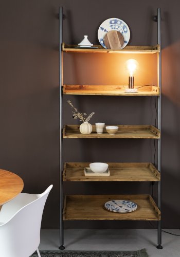 WHITE LABEL LIVING Wally stigehylle, m. 5 hyller - brun furu