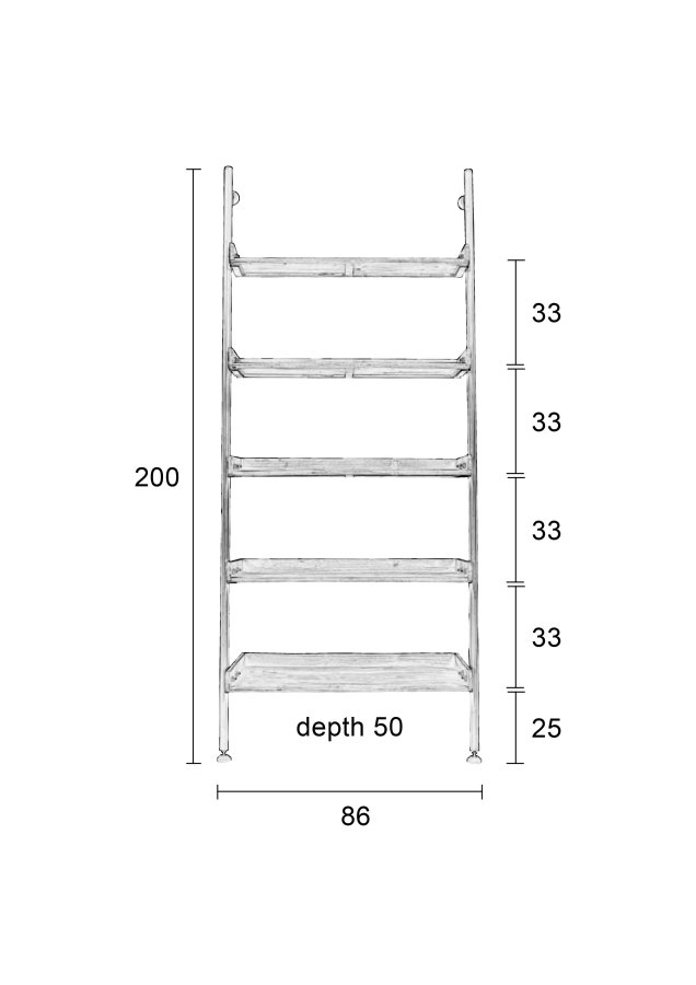 WHITE LABEL LIVING Wally stigehylle, m. 5 hyller - brun furu