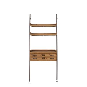 WHITE LABEL LIVING Rook stigereol, m. bordplade, 2 hylder og 2 skuffer - brun fyrretr og jern