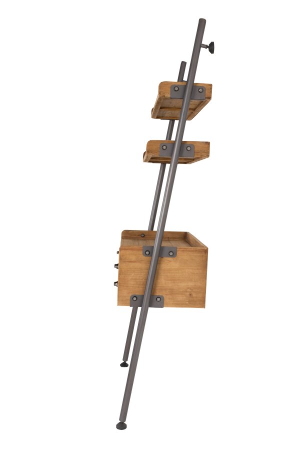 WHITE LABEL LIVING Rook stigehylle, m. bordplate, 2 hyller og 2 skuffer - brun furu og jern