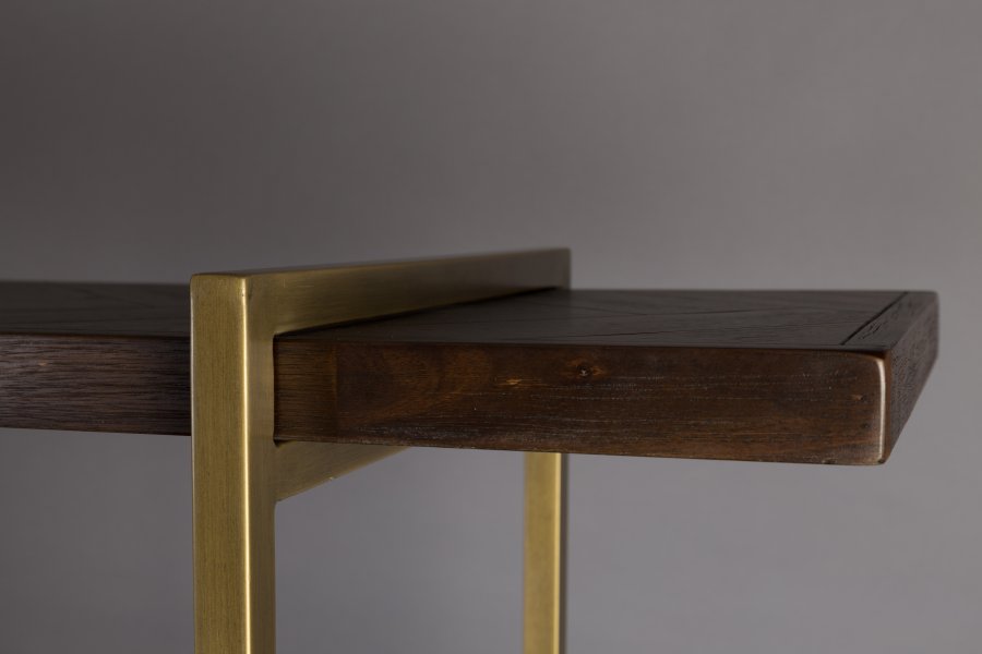 DUTCHBONE Class Bücherregal, mit 4 Regalen – braunes Fischgrätholz und goldener Stahl