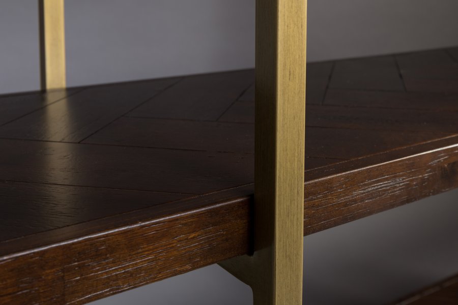 DUTCHBONE Class Bücherregal, mit 4 Regalen – braunes Fischgrätholz und goldener Stahl