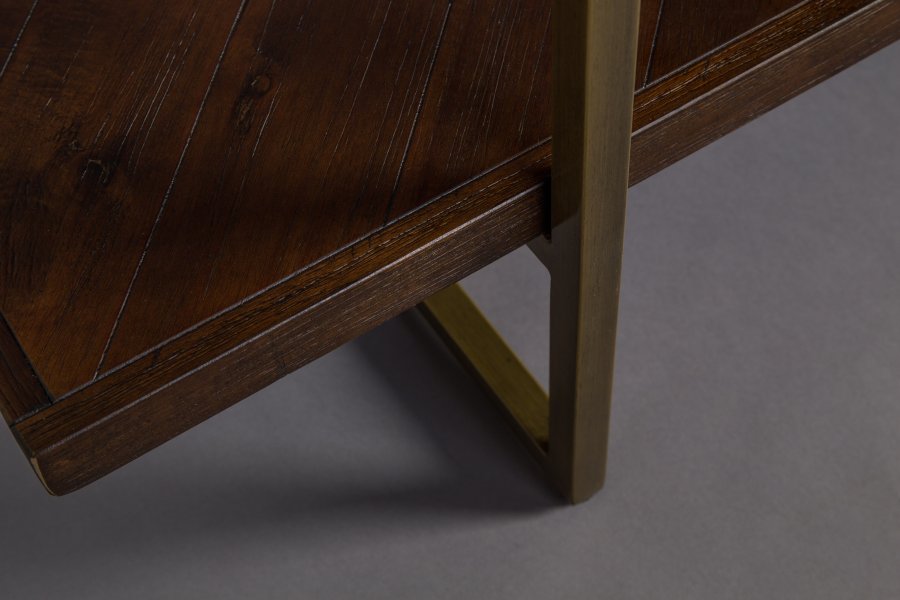 DUTCHBONE Class Bücherregal, mit 4 Regalen – braunes Fischgrätholz und goldener Stahl