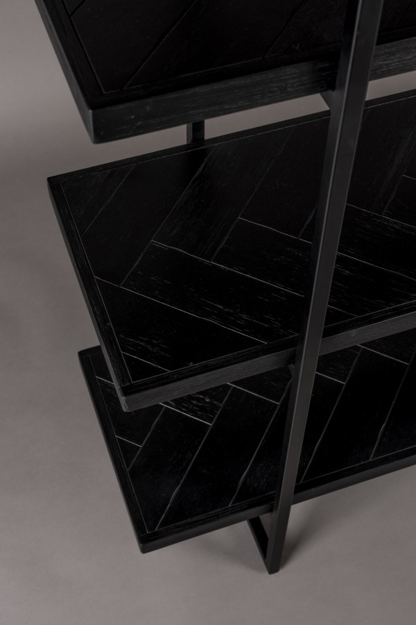 DUTCHBONE Class Bücherregal, mit 4 Regalen – schwarzes Fischgrätholz und schwarzer Stahl