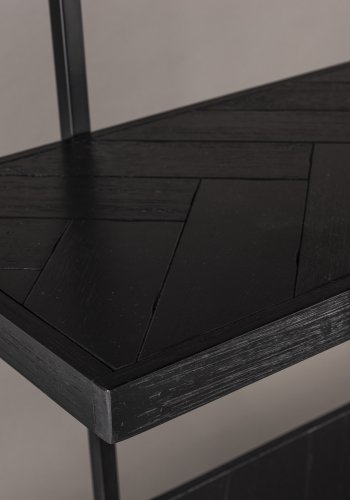 DUTCHBONE Class Bücherregal, mit 4 Regalen – schwarzes Fischgrätholz und schwarzer Stahl