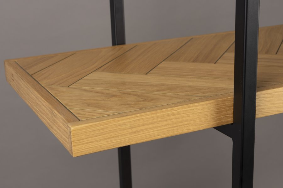 DUTCHBONE Class Bücherregal, mit 4 Regalen – natürliche Fischgräteneiche und schwarzer Stahl