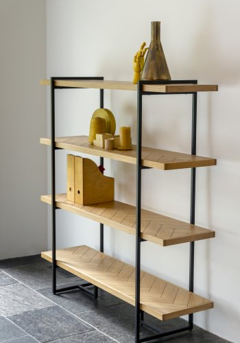 DUTCHBONE Class Bücherregal, mit 4 Regalen – natürliche Fischgräteneiche und schwarzer Stahl