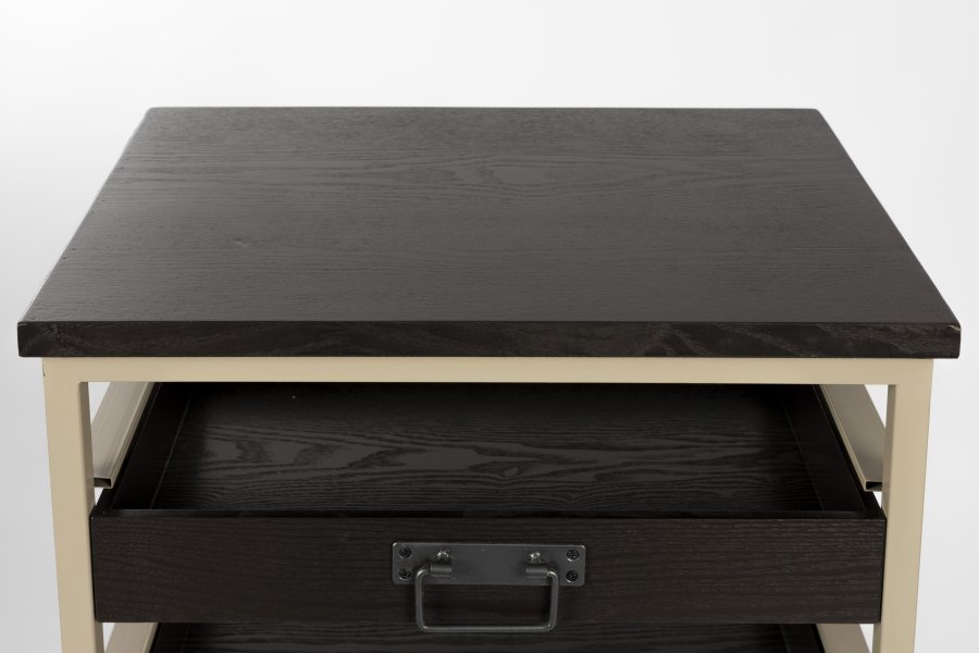 WHITE LABEL LIVING Botan S reol, m. 5 skuffer og hjul - mrkebrun MDF og sand metal