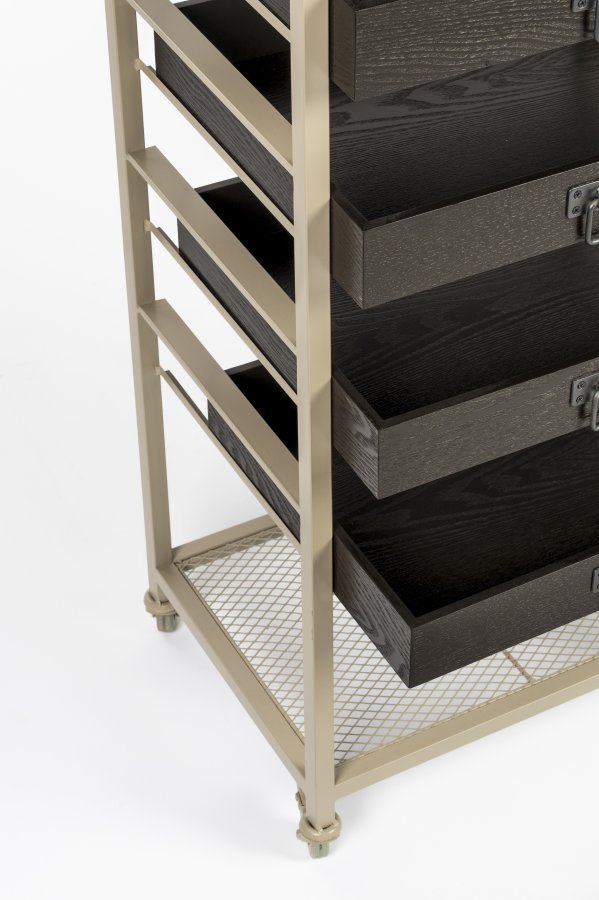 WHITE LABEL LIVING Botan S reol, m. 5 skuffer og hjul - mrkebrun MDF og sand metal