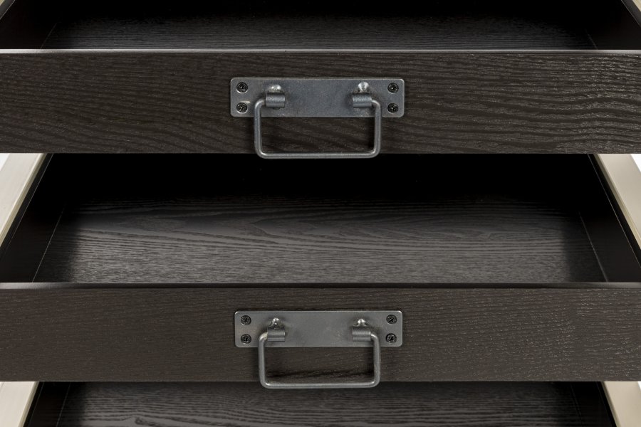 WHITE LABEL LIVING Botan S reol, m. 5 skuffer og hjul - mrkebrun MDF og sand metal