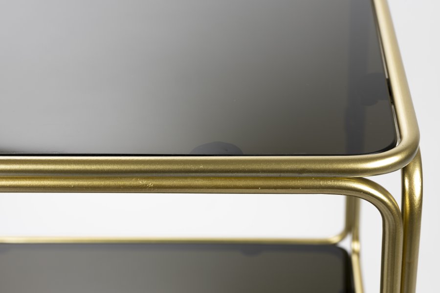 WHITE LABEL LIVING Liah Gold bokhylle, m. 3 hyller - rykgrtt glass og gullfarget jern