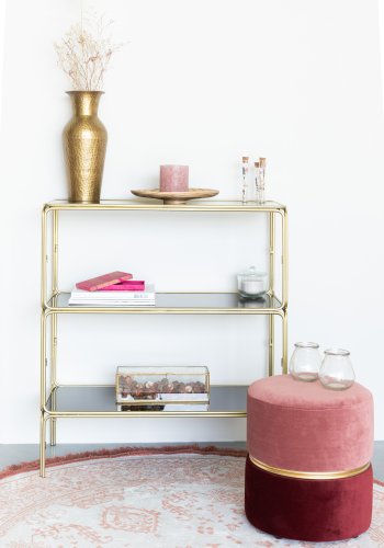 WHITE LABEL LIVING Liah Gold bokhylle, m. 3 hyller - rykgrtt glass og gullfarget jern