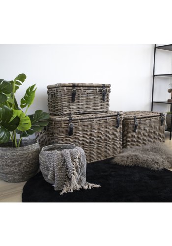 HOUSE NORDIC Depok oppbevaringskurv - gr rotting, rektangulr (sett med 3)