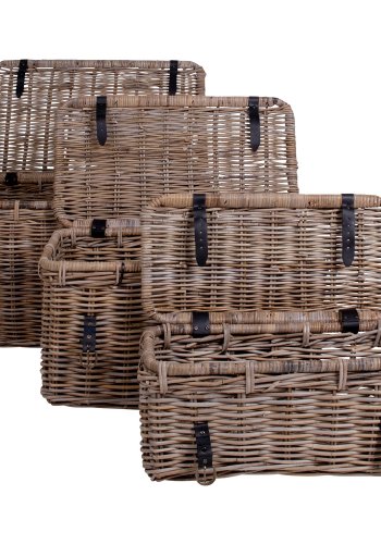 HOUSE NORDIC Depok oppbevaringskurv - gr rotting, rektangulr (sett med 3)