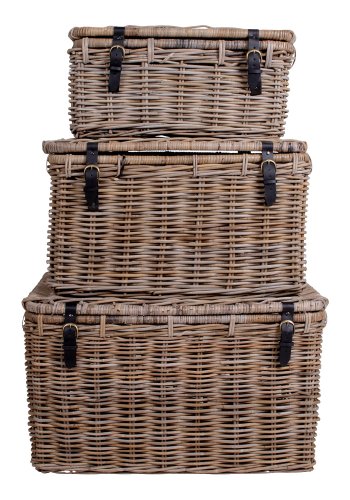 HOUSE NORDIC Depok oppbevaringskurv - gr rotting, rektangulr (sett med 3)