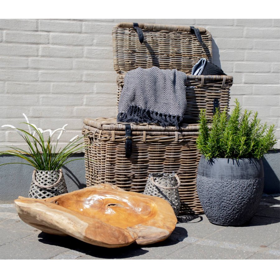 HOUSE NORDIC Depok oppbevaringskurv - gr rotting, rektangulr (sett med 3)