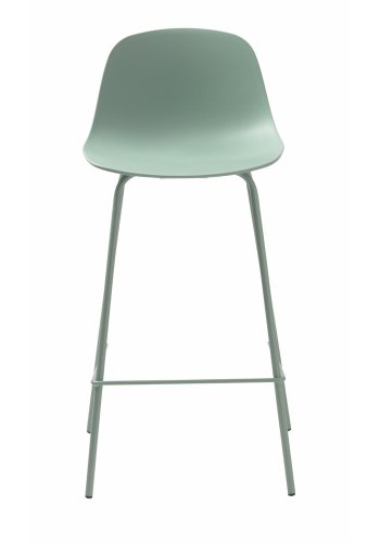 Aurora Thekenstuhl, mit Rückenlehne und Fußstütze – staubgrünes Polypropylen und Metall