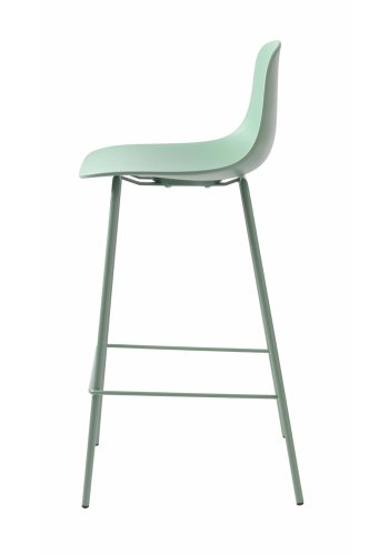 Aurora Thekenstuhl, mit Rückenlehne und Fußstütze – staubgrünes Polypropylen und Metall