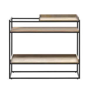 Echelon konsolbord, m. 3 hylder - natur egetrsfiner/eg og sort metal (90x38)