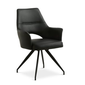 Aya spisebordsstol, m. armln og drejefunktion - sort semianilin lder og sort metal