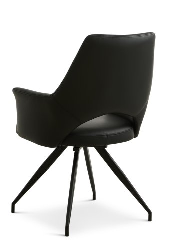 Aya Esszimmerstuhl, mit Armlehnen und Drehfunktion – schwarzes Semianilinleder und schwarzes Metall